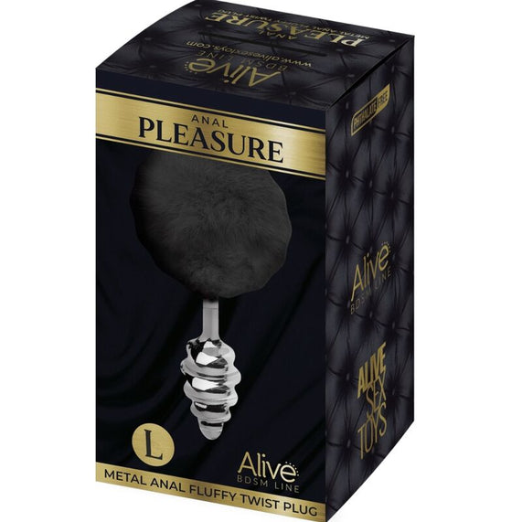 Alive - plug piacere anale spirale metallo fluffy nero taglia l