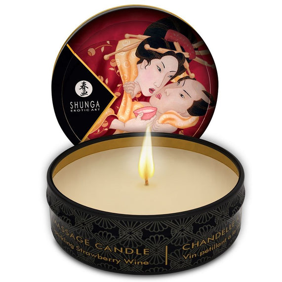 Shunga - mini caress by candelight candela da massaggio fragole e cava 30 ml
